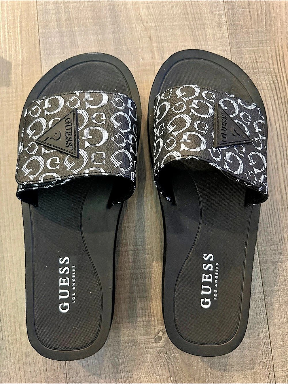 GUESS Parties Slide Sandal Black & White Sandals